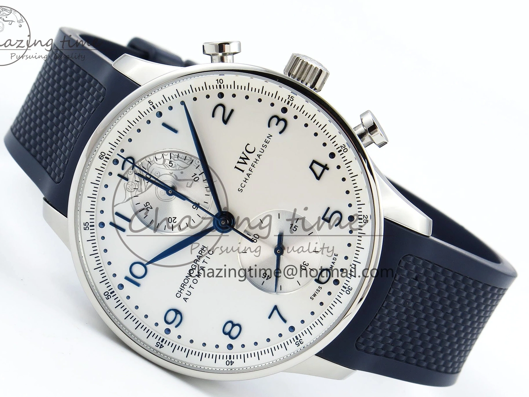 MIROTIME 0511 Casual Portuguese Chrono IW3716 Z+F 1:1 Best Edition White Dial on Blue Rubber Strap A 7016